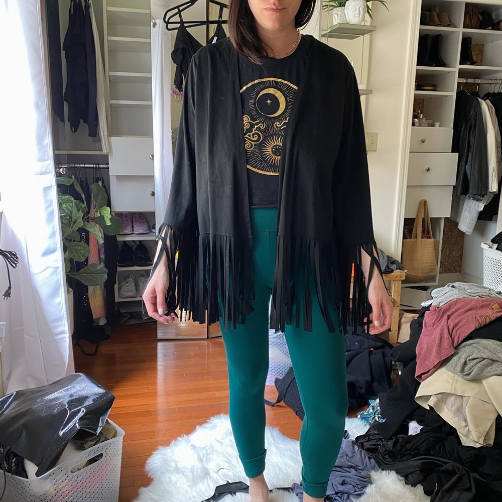 Suede fringe open jacket